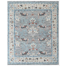 8x10 Gray, Beige, Aqua Color Hand Knotted Oushak Wool Transitional Oriental Rug