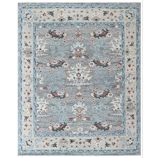 8x10 Hand Knotted Wool Gray, Beige Oushak Transitional Rug