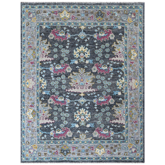 7'9''x9'10'' Hand Knotted Wool Gray, Aqua Oushak Arts and Crafts Rug
