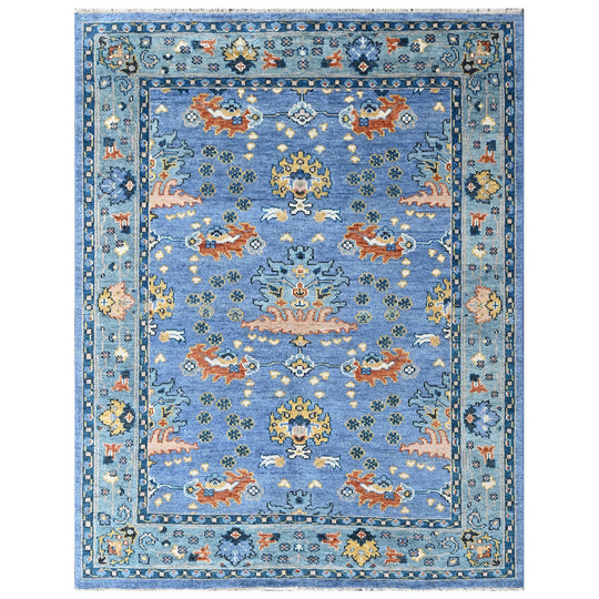7'11''x9'11'' Hand Knotted Wool Blue, Aqua Oushak Arts and Crafts Rug