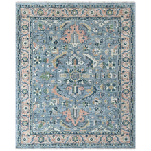 8x10 Blue, Blush, Green Color Hand Knotted Oushak Wool Arts and Crafts Oriental Rug