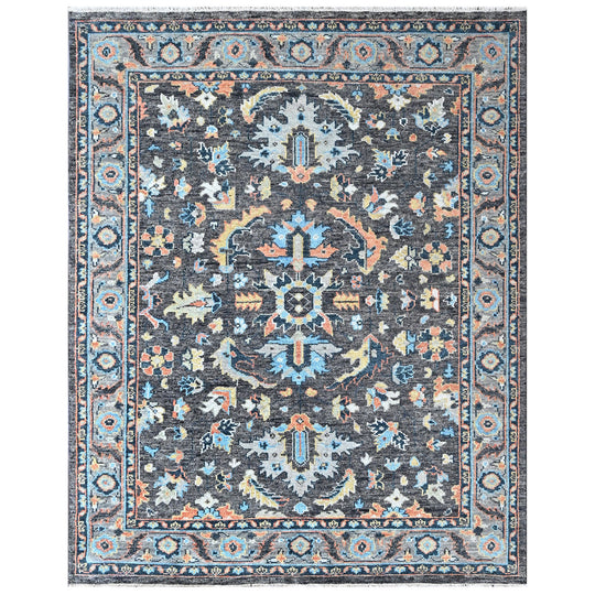 8x9'10'' Hand Knotted Wool Gray, Blue Oushak Arts and Crafts Rug
