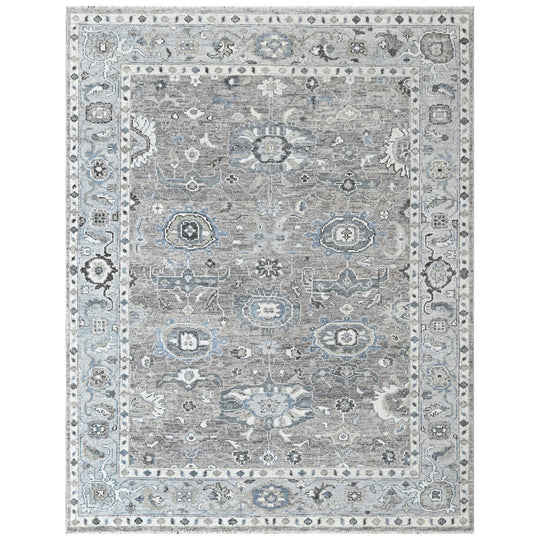 8'11''x12 Hand Knotted Wool Gray, Ivory Oushak Transitional Rug