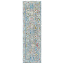 2'6x9 Slate, Gray, Lime Color Hand Knotted Oushak Wool Arts and Crafts Oriental Rug
