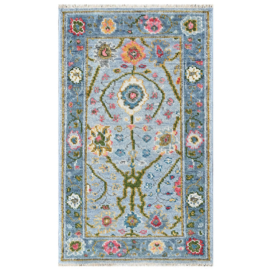 2'11''x4'11'' Hand Knotted Wool Blue, Aqua Oushak Transitional Rug