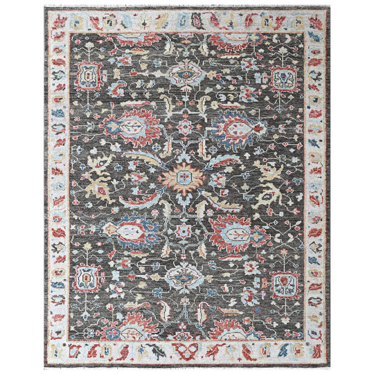 8'11''x11'10'' Hand Knotted Wool Charcoal, Beige Oushak Arts and Crafts Rug