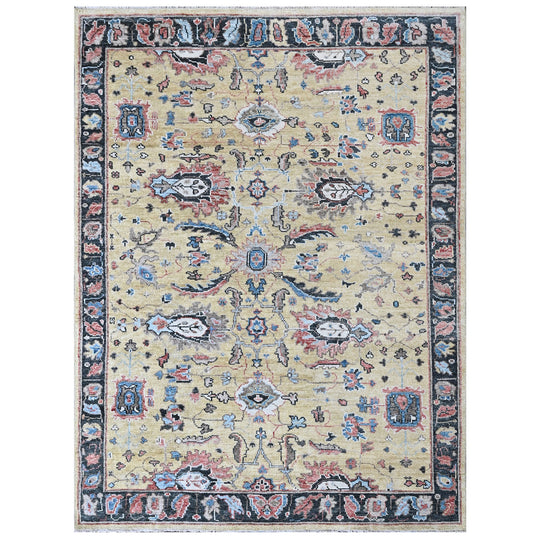 8'11''x11'11'' Hand Knotted Wool Light Gold, Blue Oushak Arts and Crafts Rug