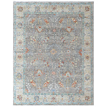 9x12 Gray, Beige, Aqua Color Hand Knotted Oushak Wool Transitional Oriental Rug