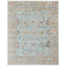 8x10 Aqua, Gray, Peach Color Hand Knotted Oushak Wool Transitional Oriental Rug