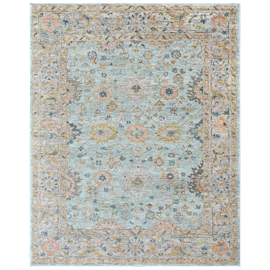8x9'11'' Hand Knotted Wool Aqua, Peach Oushak Transitional Rug
