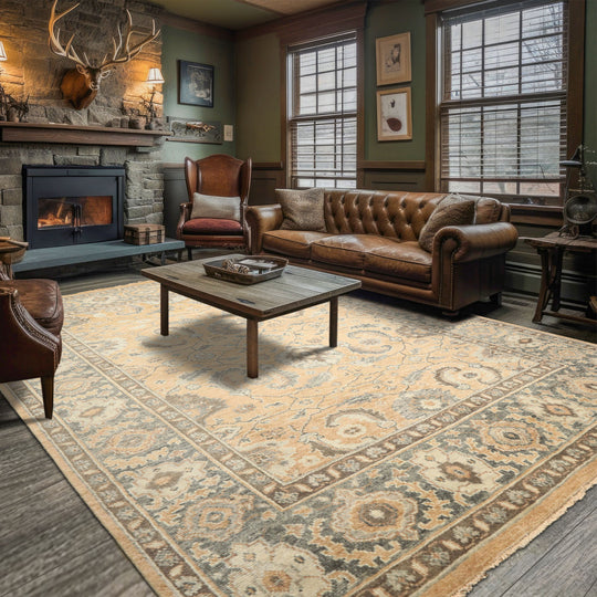 9x12 Hand Knotted Wool Mocha, Slate Oushak Arts & Crafts Rug