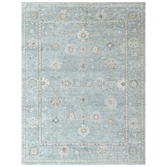 8'9''x11'9'' Hand Knotted Wool Celedon, Ivory Oushak Transitional Rug