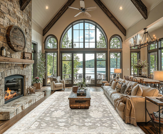 Multi Size Hand Knotted Wool Gray, Ivory Oushak Transitional Rug