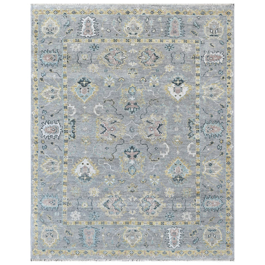 7'9''x9'9'' Hand Knotted Wool Gray, Ivory Oushak Transitional Rug