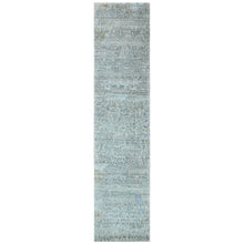 2'3x10 Celedon, Gray, Blue Color Hand Knotted Oushak Wool Modern Oriental Rug