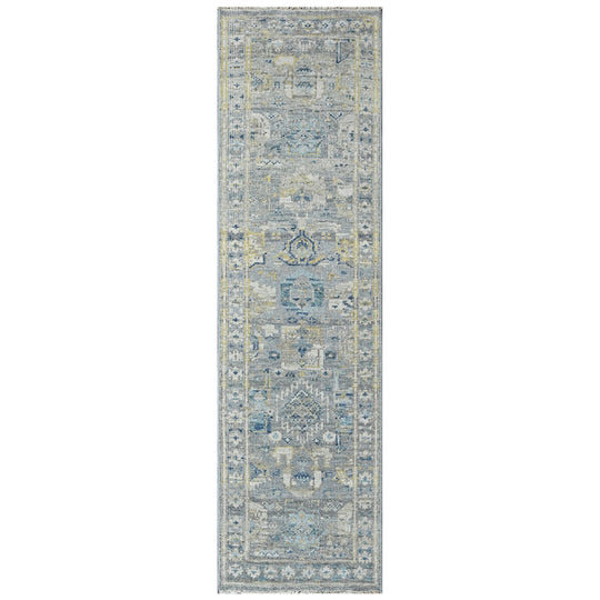 2'6''x8'10'' Hand Knotted Wool Slate, Ivory Oushak Transitional Rug