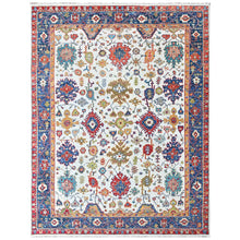 9x12 Beige, Blue, Red Color Hand Knotted Oushak Wool Arts and Crafts Oriental Rug