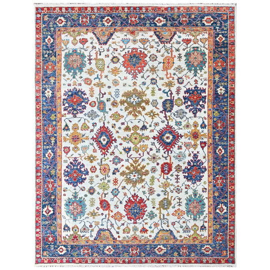 8'10''x12'1'' Hand Knotted Wool Beige, Blue Oushak Arts and Crafts Rug