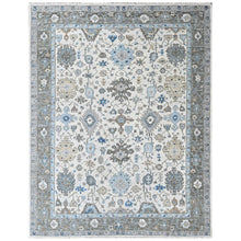 9x12 Beige, Gray, Blue Color Hand Knotted Oushak Wool Transitional Oriental Rug