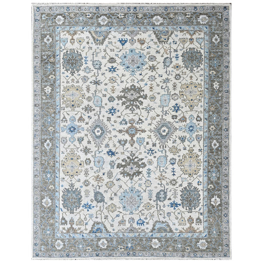 8'11''x12 Hand Knotted Wool Beige, Gray Oushak Transitional Rug