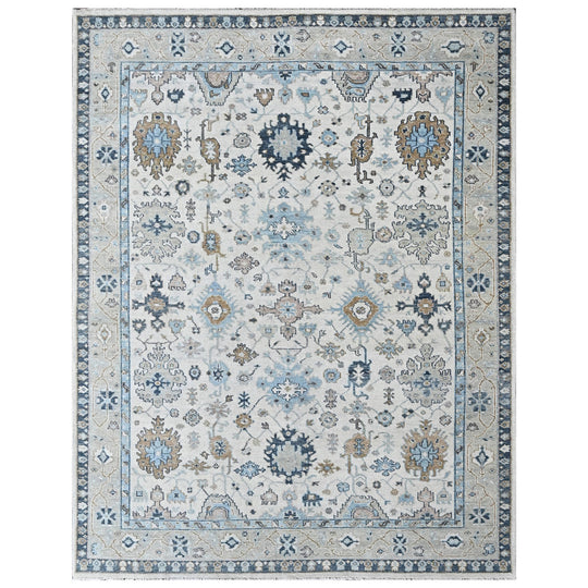 9x11'11'' Hand Knotted Wool Beige, Gray Oushak Transitional Rug