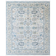 9x12 Beige, Slate, Aqua Color Hand Knotted Oushak Wool Transitional Oriental Rug