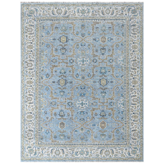 8'11''x11'11'' Hand Knotted Wool Aqua, Ivory Oushak Transitional Rug