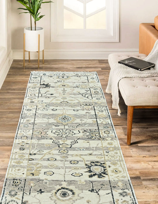 2'7"x8'5" Hand Knotted Wool Mint, Gray Oushak Transitional Rug
