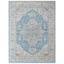 9x12 Aqua, Taupe, Gray Color Hand Knotted Oushak Wool  Oriental Rug
