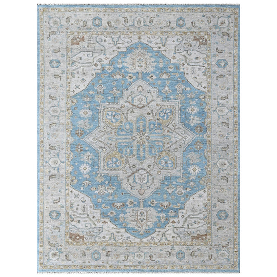 8'11''x11'9'' Hand Knotted Wool Aqua, Taupe Oushak Heriz Rug