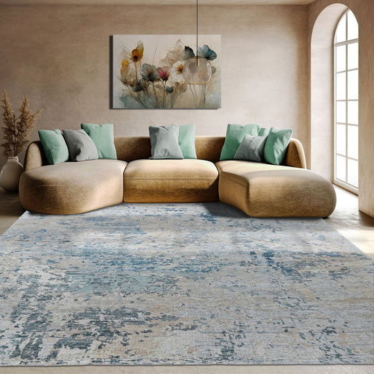 Multi Size Hand Knotted Wool Gray Tibetan Abstract Rug