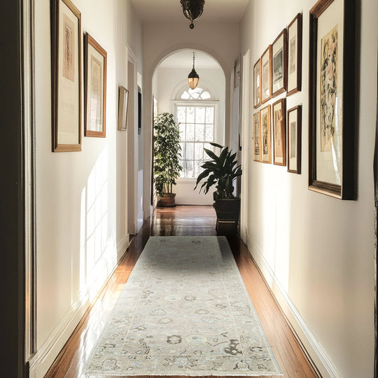 2'6''x8 Hand Knotted Wool Gray, Beige Oushak Transitional Rug