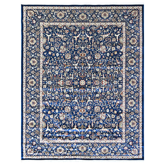 8'10''x11'10'' 100% Polyester Navy, Ivory Persian Design Traditional Rug