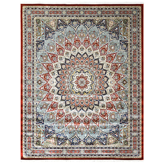 8'10''x11'10'' 100% Polyester Ivory, Red Persian Design Traditional Rug