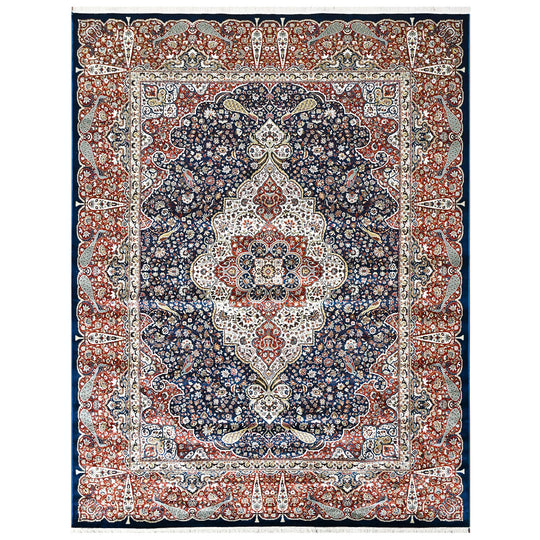 8'10''x11'10'' 100% Polyester Navy, Red Persian Design Traditional Rug