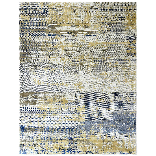 8'10''x11'10'' 100% Polyester Gold, Blue Abstract Modern Rug