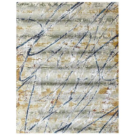 8'10''x11'10'' Wool Gray, Gold Abstract Modern Rug