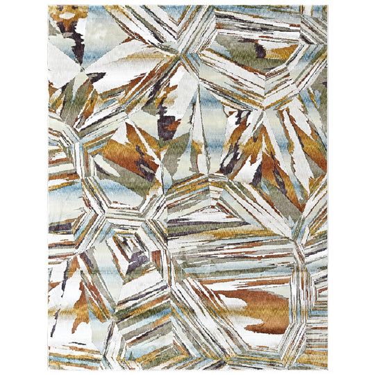 8'10''x11'10'' 100% Polyester Ivory, Gold Abstract Modern Rug