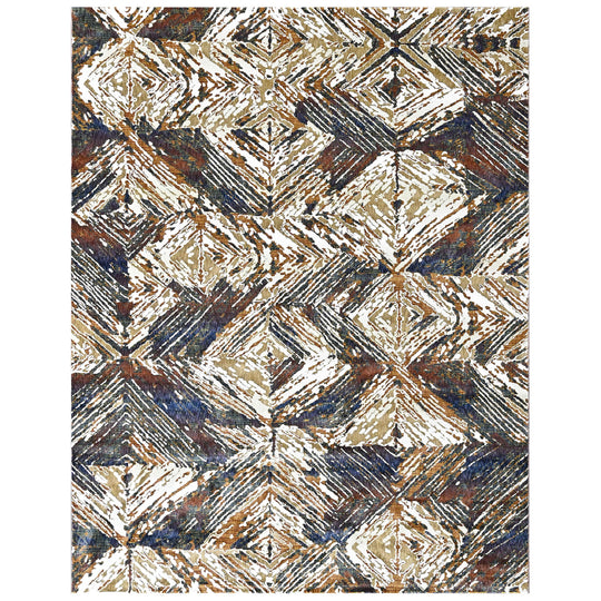 8'10''x11'10'' Wool Gold, Blue Abstract Modern Rug