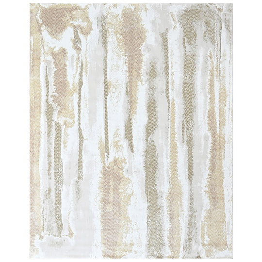8'10''x11'10'' 100% Polyester Ivory, Light Gold Abstract Modern Rug