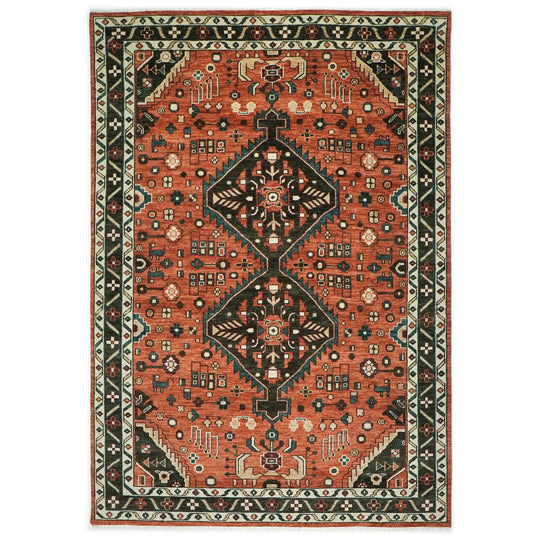 9'11"x14 Hand Knotted Wool Burnt Orange Nested Diamond Medallions Oushak Southwestern Rug