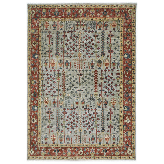 10x14'1" Hand Knotted Wool Slate Tree of Life Oushak Transitional Rug