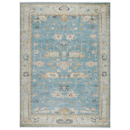 10x14 Hand Knotted Wool Aqua Oushak Transitional Rug