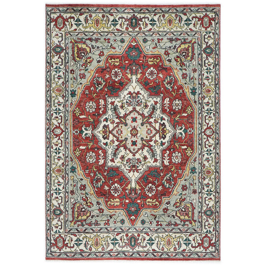 9'8"x13'11" Hand Knotted Wool Rust Oushak Geometric Curvilinear Medallion-and-Corner Heriz Rug