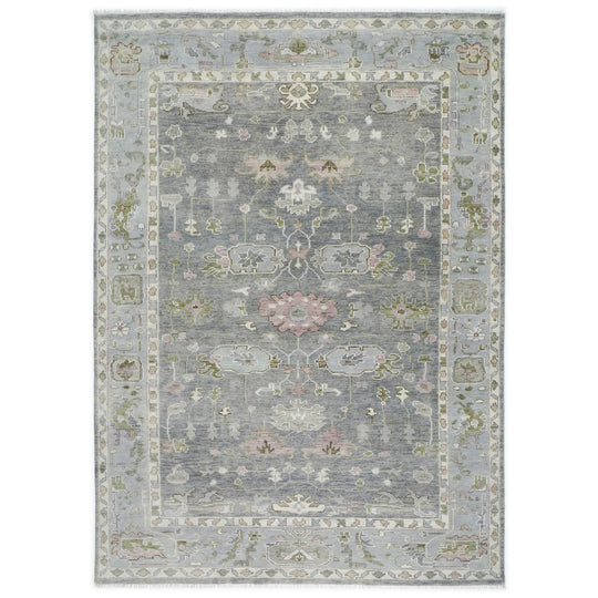 10x13'11'' Hand Knotted Wool Gray Large-Scale Floral Oushak Transitional Rug
