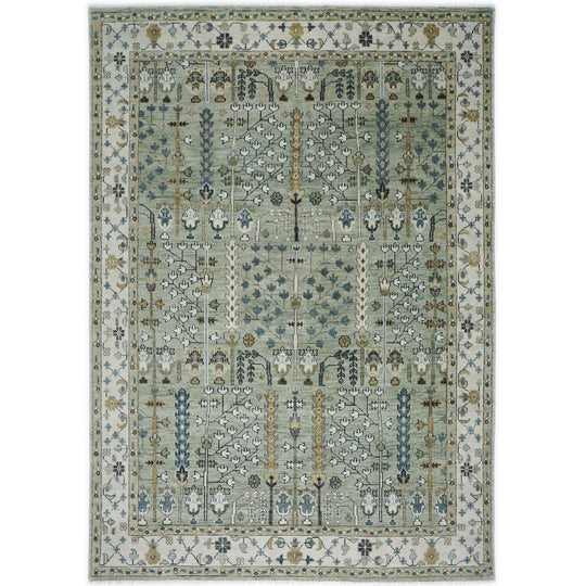 10'2''x14 Hand Knotted Wool Mint Oushak Tree of Life pattern Transitional Rug