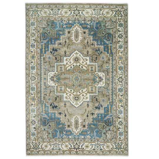 10'3''x14'1'' Hand Knotted Wool Beige Oushak Heriz Rug