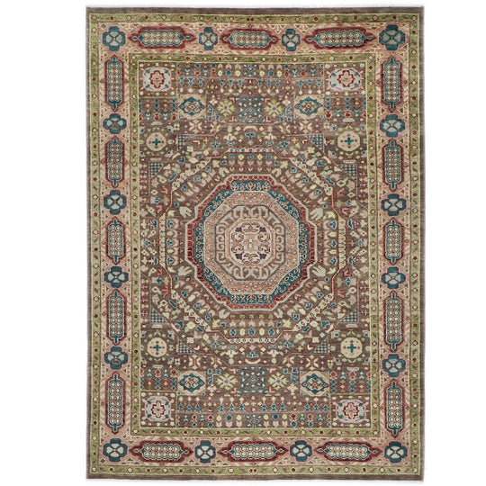 9'9"x14'3" Hand Knotted Wool Brown Oushak Nested Octagonal Medallion Traditional Rug