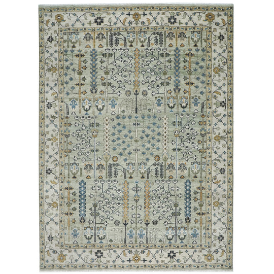 10x14'1'' Hand Knotted Wool Mint Oushak Tree of Life pattern Transitional Rug
