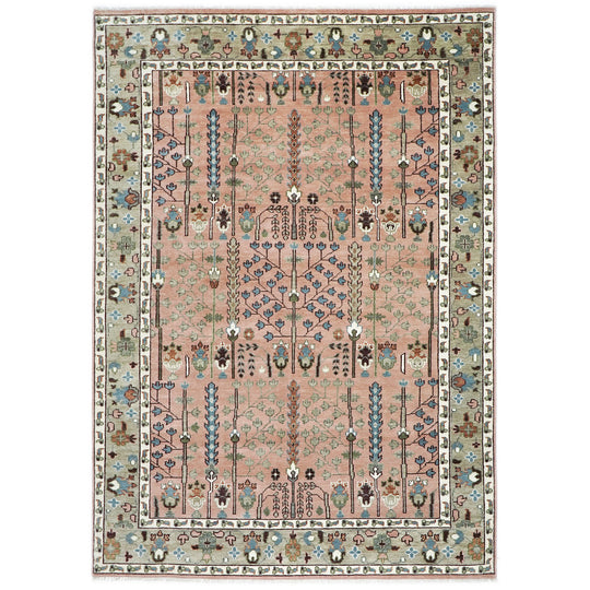 9'10"x14 Hand Knotted Wool Rose Tree of Life Oushak Transitional Rug